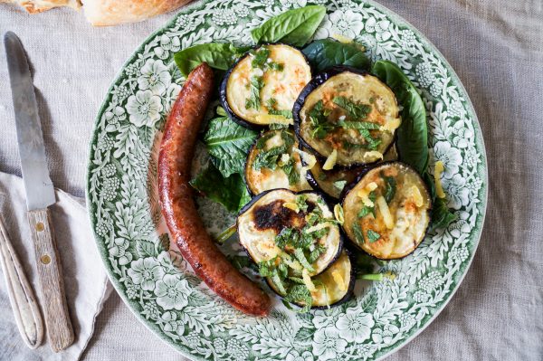 Kamper lam merguez met geroosterde aubergine